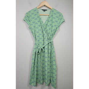 Brooks Brothers Faux Wrap Dress Womens S Petite Green Dragonfly Print Belted